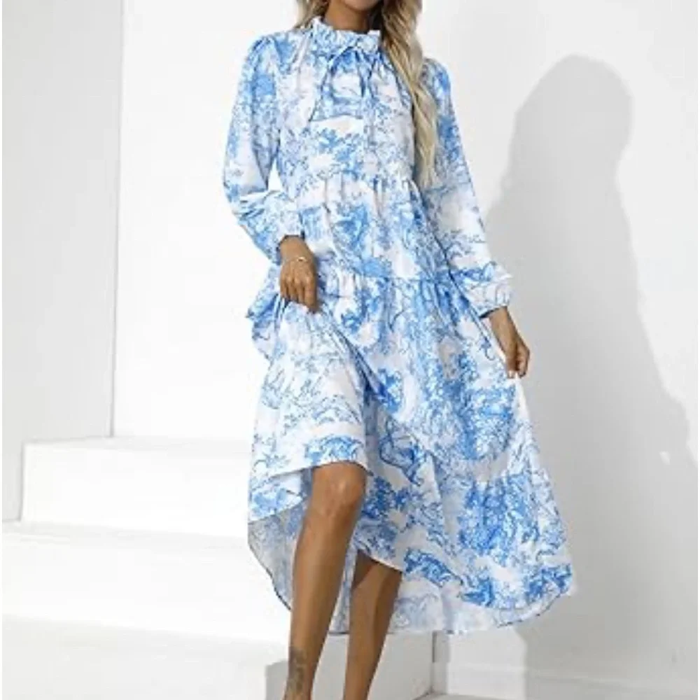 Spring Tea Maxi Dress-French Blue Pretty In Floral Dress size L - Picture 1 of 9